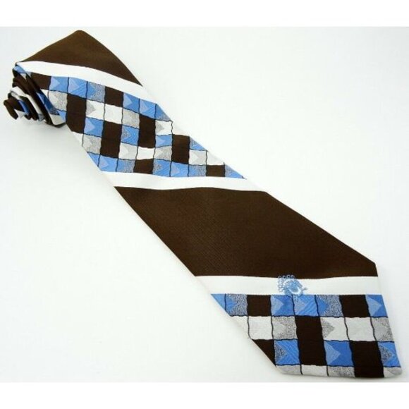 Oleg Cassini Jac-Lin Vintage Wide Tie Dark Brown White Blue Necktie - Picture 2 of 3